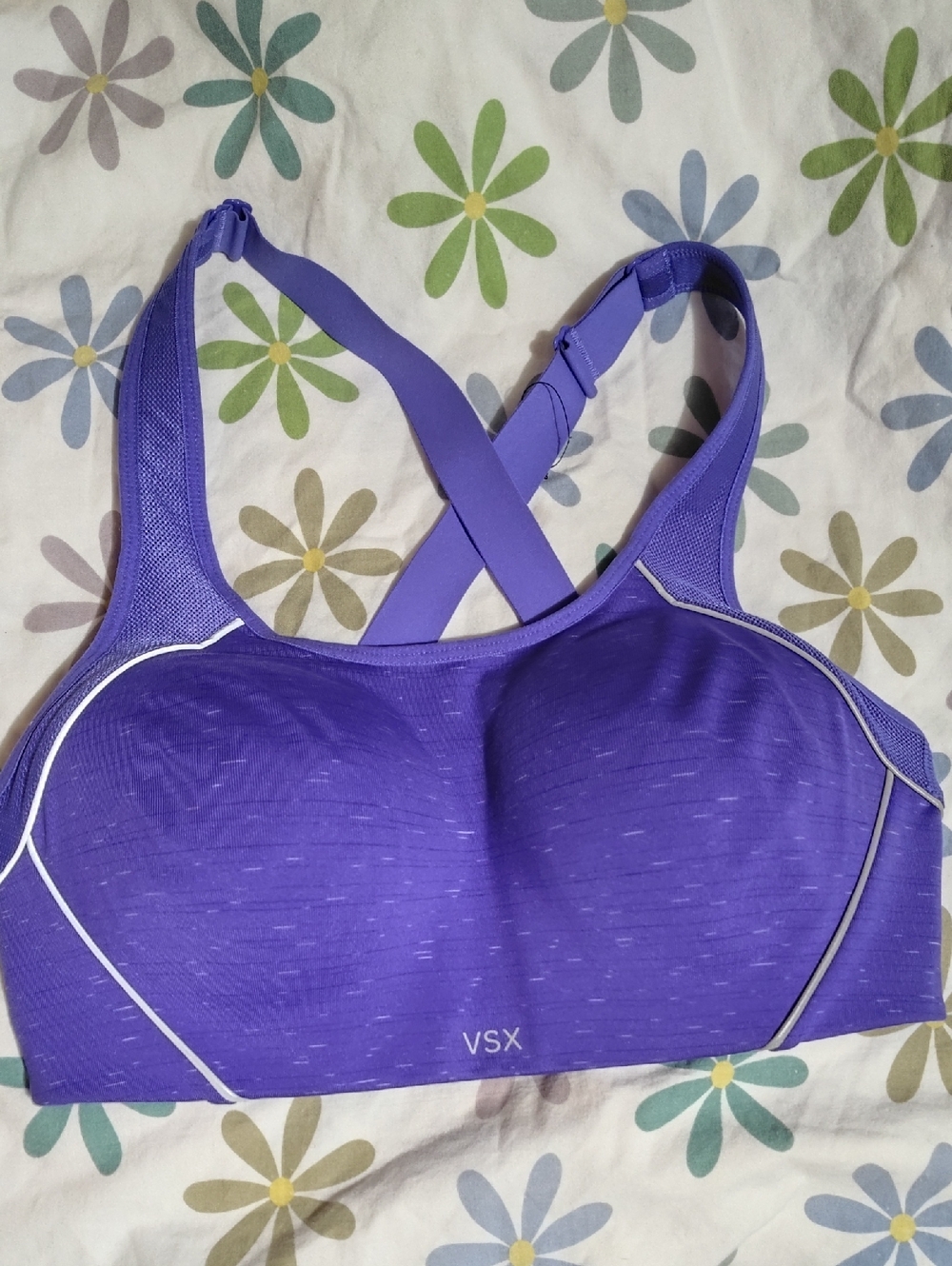 VSX Purple Cross-Back Padded Sports Bra with Contrast Piping